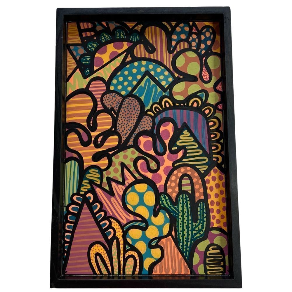 Funky & Bold One of a Kind Custom Hand Painted Abstract Framed Wooden Wall Art